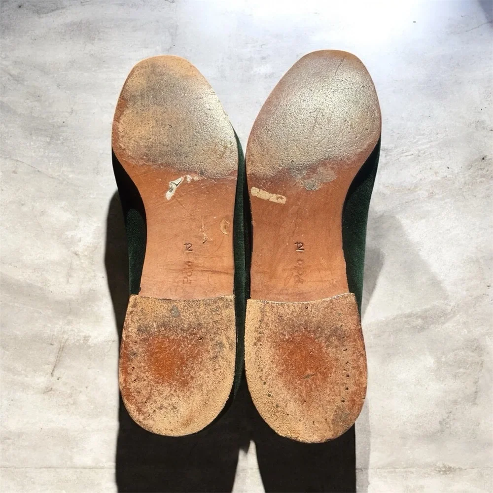 RARE! Vintage Polo Ralph Lauren Green Velvet Embroidered Vamp Smoking Slippers